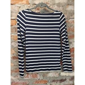 GAP Womens Long Sleeve Boat Neck Top M Navy White Striped Modern T Casual